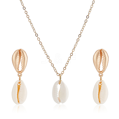 Nnatural Shell Dangle Stud Earrings & Pendant Necklace SJEW-AN0001-11-1