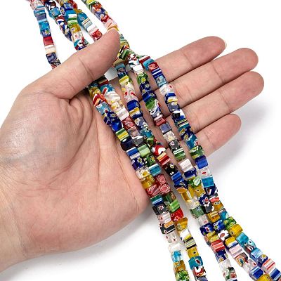 Cube Handmade Millefiori Glass Beads LK-R004-70-1