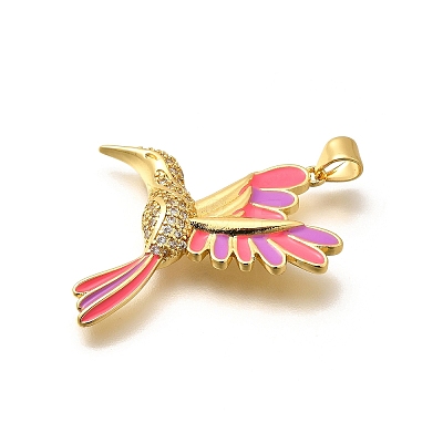Rack Plating Brass Micro Pave Cubic Zirconia Enamel Pendants X-KK-L226-002G-01-1