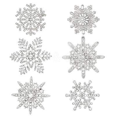 6Pcs 6 Styles Snowflake Alloy Lapel Pins for Backpack Clothes JEWB-DC0001-32-1