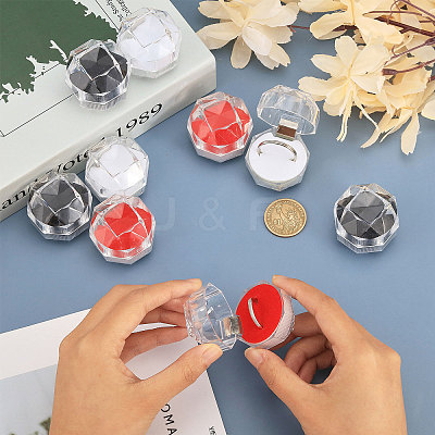 42Pcs 3 Colors Octagon Transparent Plastic Ring Boxes CON-CA0001-022-1