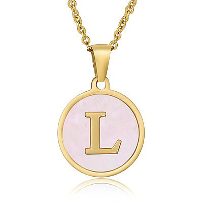 Natural Shell Initial Letter Pendant Necklace LE4192-13-1