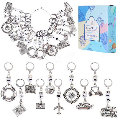 Journey Theme Alloy Pendant Locking Stitch Markers HJEW-SC00072-1