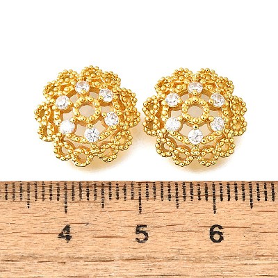 Flower Brass Micro Pave Clear Cubic Zirconia Bead Caps KK-V008-33G-1