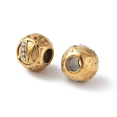 Ion Plating(IP) 304 Stainless Steel Rhinestone European Beads STAS-A092-10M-G-1