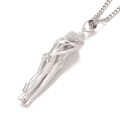 Brass Human Hug Pendant Necklace with 201 Stainless Steel Curb Chains for Women NJEW-I114-01P-1