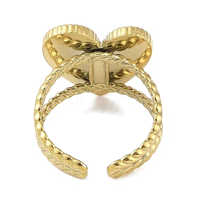 Ion Plating(IP) 304 Stainless Steel Enamel Heart Cuff Finger Rings RJEW-L107-072G-02-1