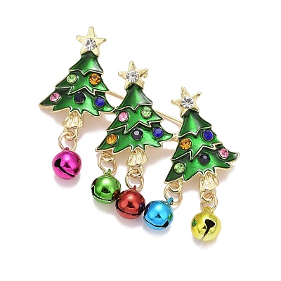 Christmas Tree with Bell Enamel Pin with Rhinestone JEWB-A004-27G-1