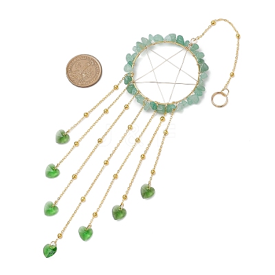 Wire Wrapped Natural Green Aventurine Chips Ring Hanging Ornaments HJEW-JM02371-04-1