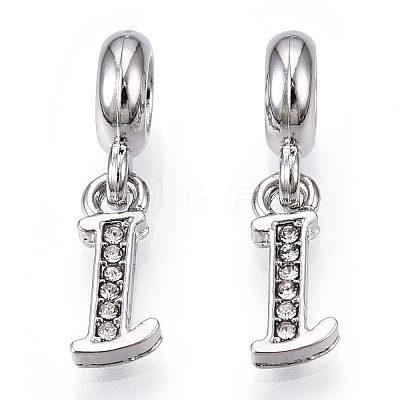 Platinum Rack Plating Alloy Rhinestone European Dangle Charms PALLOY-T048-36P-I-1