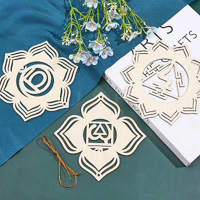 1 Set DIY Unfinished Bohemian Meditation Energy Symbol Wood Pendant Decoration Kits DIY-CA0005-60-1