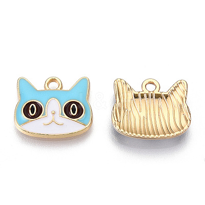 Light Gold Plated Alloy Kitten Pendants X-ENAM-T009-41A-1