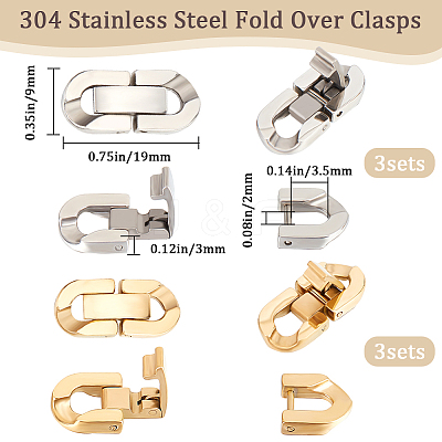 6Pcs 2 Colors 304 Stainless Steel Fold Over Clasps STAS-BBC0003-02-1