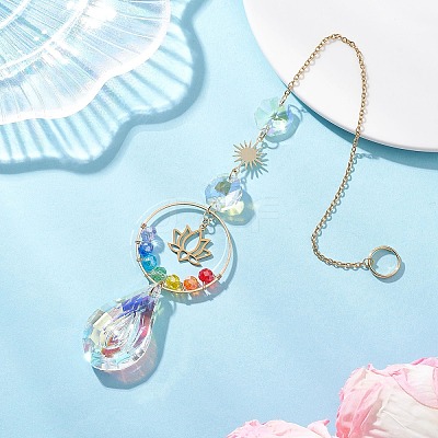 Glass Teardrop Window Hanging Suncatchers HJEW-JM04545-1