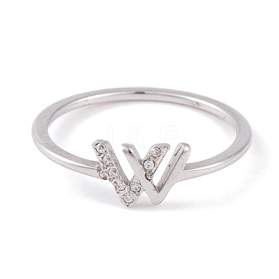 304 Stainless Steel Letter W Finger Ring for Women RJEW-C086-07-P-1