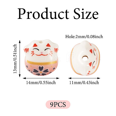 9Pcs Handmade Printed Porcelain Beads PORC-TADJ0001-01D-1