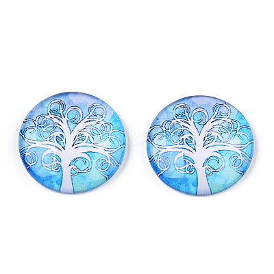 Half Round/Dome Tree Pattern Glass Flatback Cabochons for DIY Projects GGLA-Q037-25mm-M28-08-1