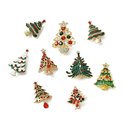 9Pcs 9 Styles Christmas Tree Enamel Pins JEWB-CJ0003-28-1
