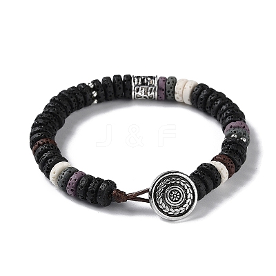 Dyed Natural Lava Rock Disc Beaded Bracelet BJEW-Z020-01C-AS-1