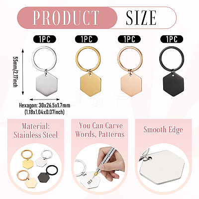 4Pcs 4 Styles Stainless Steel Keychains KEYC-TA0004-81B-1