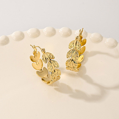 201 Stainless Steel Irregular Leaf Hoop Earrings JJ2529-1