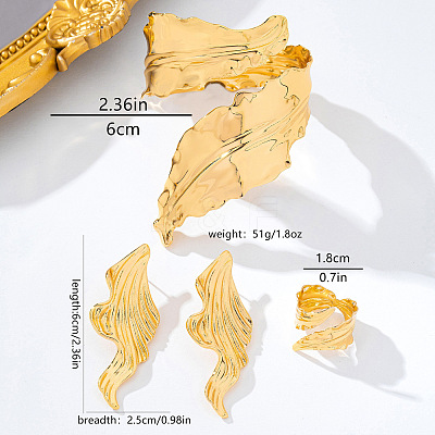 Leaf Iron Cuff Bangles & Rings & Stud Earrings Sets for Women WG5C6C1-01-1
