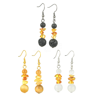 3 Pairs 3 Styles Natural Gemstone Beaded Dangle Earrings EJEW-JE07091-1