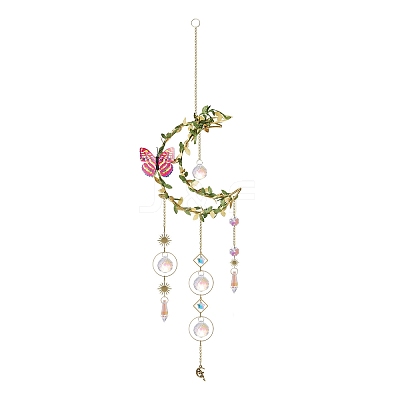 Metal Moon & Plastic Leaf Hanging Ornaments PW-WGD7AFA-01-1
