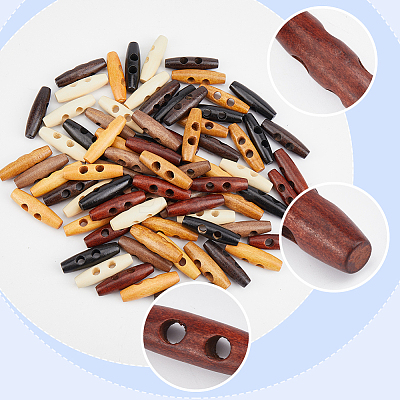 84Pcs 7 Colors Natural Wood Buttons BUTT-GF0003-90B-1