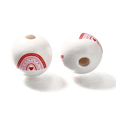 Valentine's Day Element Printed Wood Beads WOOD-R002-01-13-1