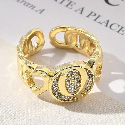 Brass Micro Pave Clear Cubic Zirconia Open Cuff Rings for Women RJEW-K289-02G-Q-1