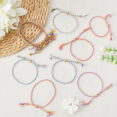 24Pcs 12 Colors Bohemian Braided Polyester Cord Bracelet Making MAK-SP0001-10-1
