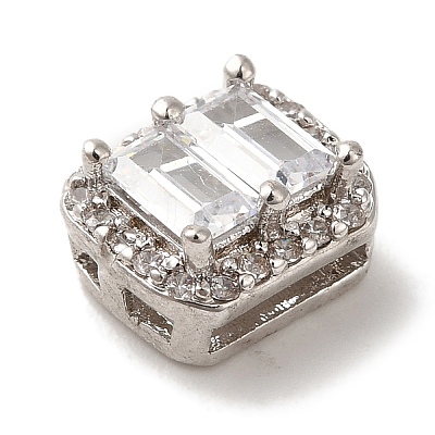 Rack Plating Brass Micro Pave Clear Cubic Zirconia Rectangle Multi-Strand Links KK-A229-24P-1