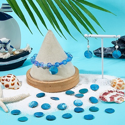 Natural Akoya Shell Dyed Disc Charms SHEL-WH0005-05B-1