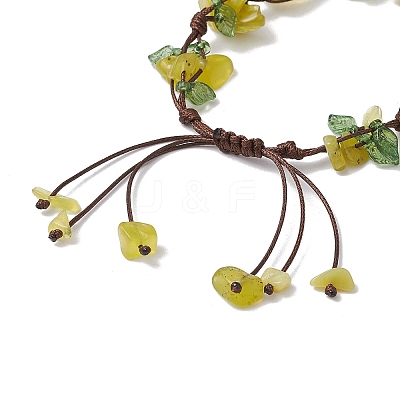 Electroplated Natural Olive Jade Chip Bead Braided Bead Bracelets for Women BJEW-TA00610-03-1