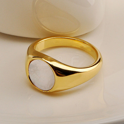 304 Stainless Steel with Natural Shell Finger Rings WGA15AE-01-1