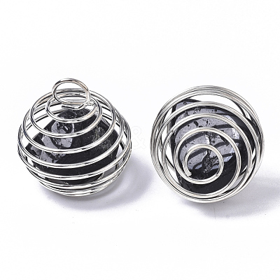 Iron Wrap-around Spiral Bead Cage Pendants IFIN-R239-02P-1