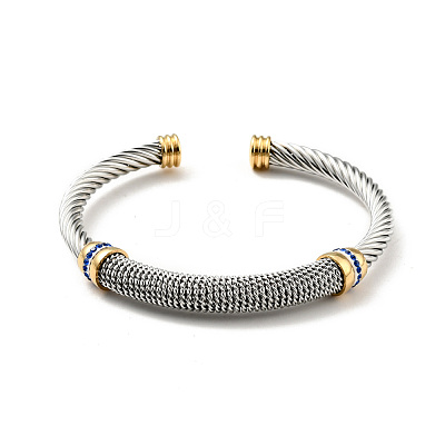 304 Stainless Steel Twist Rope Shape Open Cuff Bangle with Rhinestone for Women BJEW-D449-01GP-04-1