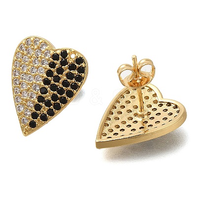 Brass Pave Cubic Zirconia Stud Earrings EJEW-M088-02G-1