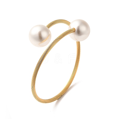 Plastic Imitation Pearl Round Beaded Cuff Bangle BJEW-P310-07G-1
