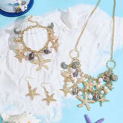 Trendy Starfish and Conch Jewelry Sets SJEW-PH0001-02G-WH-1