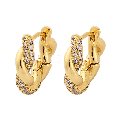 Brass Micro Pave Clear Cubic Zirconia Hoop Earrings EJEW-R025-16G-1