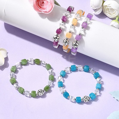5Pcs 5 Colors Natural Dolomite & Glass Beads Stretch Bracelets for Men Women BJEW-JB12333-1