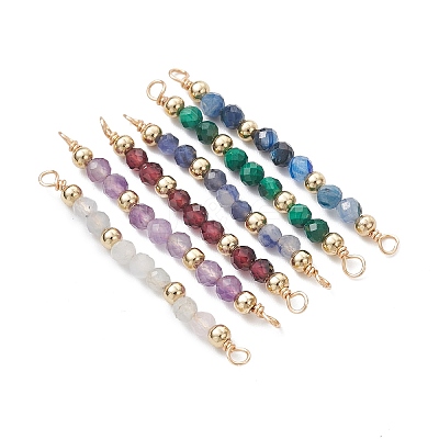 12Pcs 12 Styles Constellation Natural Mixed Stone Faceted Round Beaded Connector Charms PALLOY-JF04686-1