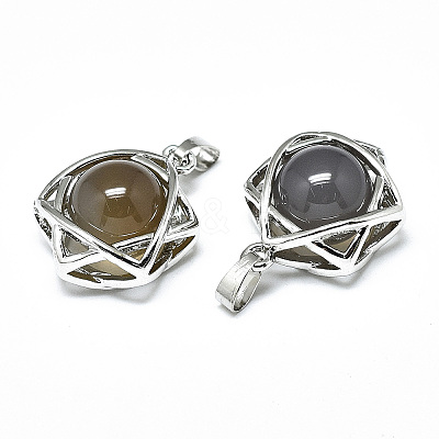 Natural Grey Agate Pendants G-R485-01C-1