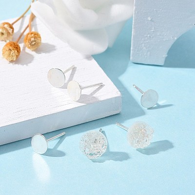 925 Sterling Silver Flat Pad  Stud Earring Findings STER-K167-045E-S-1