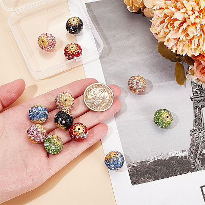 12Pcs 6 Colors Glass Rhinestone Clay Pave Beads FIND-PH0018-36-1
