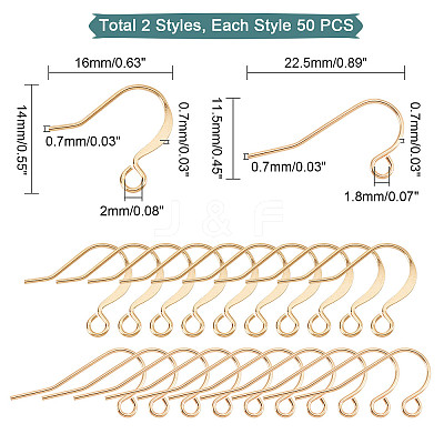 100Pcs 2 Style Brass Earring Hooks KK-PH0003-64-1