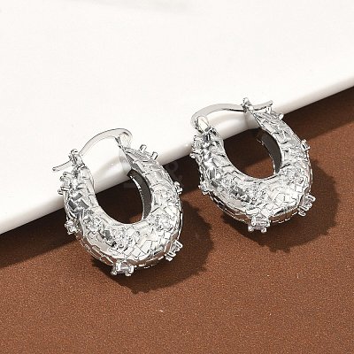 Brass Micro Pave Clear Cubic Zirconia Hoop Earrings EJEW-C181-07P-1