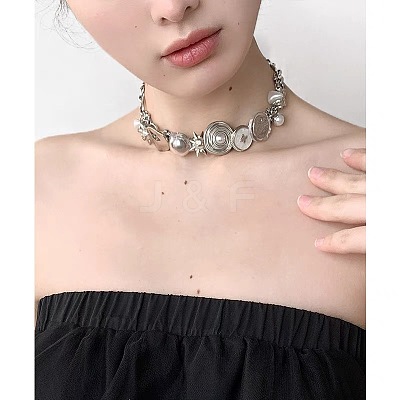 Sun Heat Button Stainless Steel & Acrylic & Plastic Imitation Pearl Choker Necklaces FS-WG98DB1-01-1